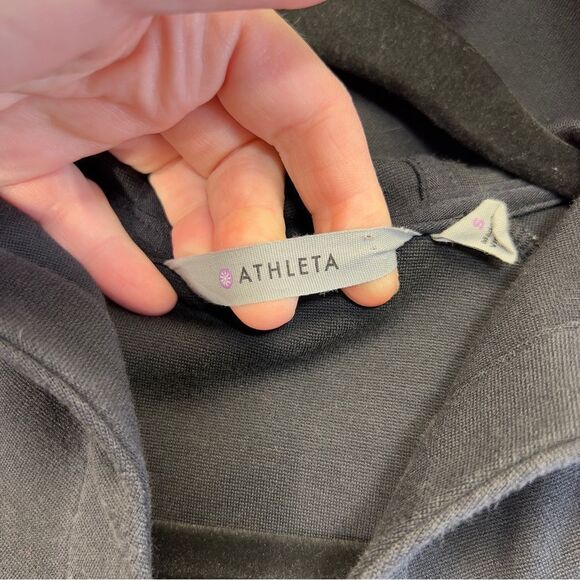 2013 hard to find Athleta Hooded Jacket Wrap Front Zipper Pockets Black small - Picture 8 of 15